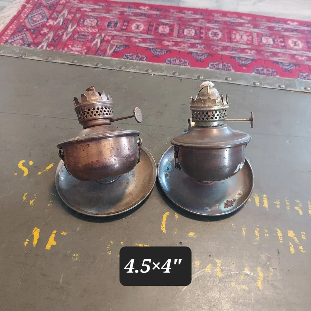 Vintage Stellar Copper Brass Miniature Oil Lamps Set of 2 Hong Kong 103 Rustic